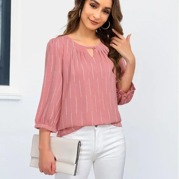 Women's Pink Stripe X-large Polyester V-neck - Picture 5 of 6